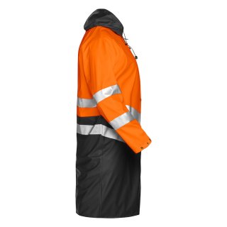 Zweifarbiger Warnschutz-Regen-Mantel mit Reflexstreifen - Orange/Schwarz in 3XL