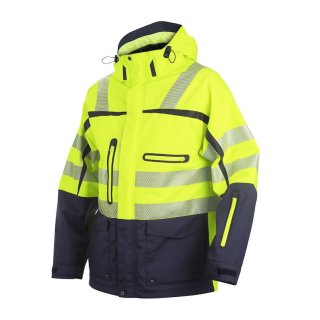 Zweifarbige Warnschutz-Jacke mit abnehmbarer Kapuze - verschiedene Farben
