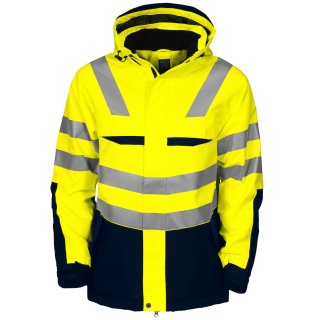 High Visibility Warnschutz-Jacke mit abnehmbarer Kapuze - Gelb/Marine in XS