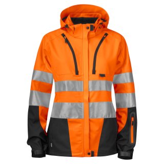Softshell-Damen-Warnschutzjacke mit Kapuze EN 20471 - Orange/Schwarz in 3XL