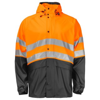 Zweifarbige Warnschutz-Regenjacke mit Reflexstreifen - Orange/Schwarz in 4XL