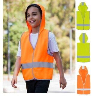 Kinder Signalweste mit Reflexstreifen und Kapuze EN17353 – verschiedene Farben