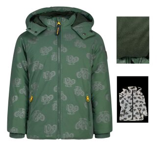 Kinder-Winter-Steppjacke grün-reflektierend mit Traktor-Muster