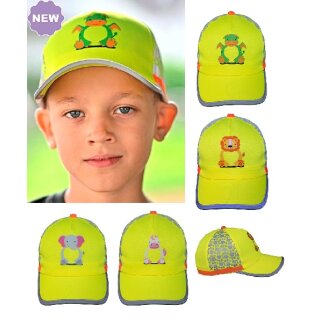 Neon-gelbe Kinder-Cap mit Tiermotiv und Reflex-Aufdruck