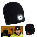 Schwarze Wintermütze / Beanie mit LED Licht vorne +...