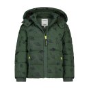 Kinder-Winter-Steppjacke grün-reflektierend mit Weltraum-Motiven