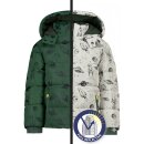 Kinder-Winter-Steppjacke grün-reflektierend mit Weltraum-Motiven