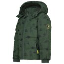 Kinder-Winter-Steppjacke grün-reflektierend mit Weltraum-Motiven
