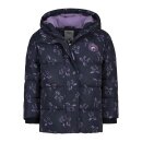Kinder-Winter-Steppjacke dunkelblau-lila reflektierend mit Einhorn-Muster