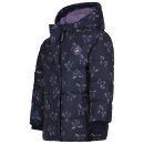 Kinder-Winter-Steppjacke dunkelblau-lila reflektierend mit Einhorn-Muster