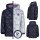 Kinder-Winter-Steppjacke dunkelblau-lila reflektierend mit Einhorn-Muster
