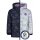Kinder-Winter-Steppjacke dunkelblau-lila reflektierend mit Einhorn-Muster