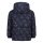 Kinder-Winter-Steppjacke dunkelblau-lila reflektierend mit Einhorn-Muster