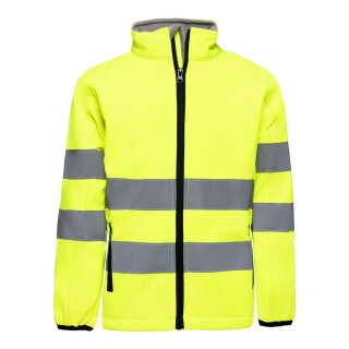 Kinder Softshell-Warnjacke neongelb mit Reflexstreifen - EN 17353
