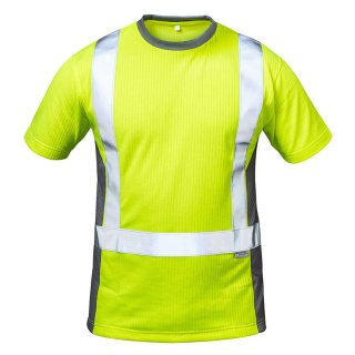 Warnschutz T-Shirt mit Reflexstreifen - Fluoreszierend Gelb/Grau in S