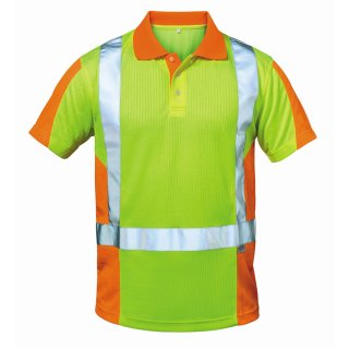 Warnschutz Polo-Shirt mit Reflexstreifen - Fluoreszierend Gelb/Fluoreszierend Orange in 3XL