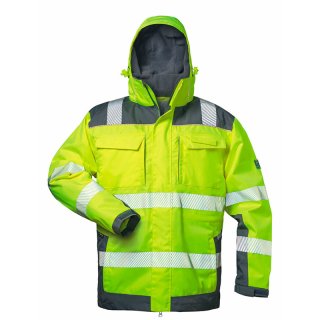 Gefütterte 2in1 Warn-Jacke mit Reflex - Fluoreszierend Gelb/Grau in S