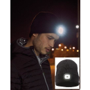 Schwarze Strick-Mütze / Beanie mit LED Licht