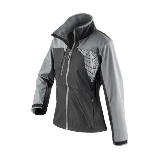 Sportliche Damen-Soft-Shell-Jacke mit reflektierendem Aufdruck - Black/Grey in XS