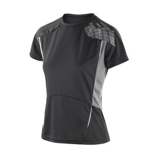 Sport-/Trainings-/Funktions-Shirt Damen mit Reflektorstreifen - Black/Grey in XS