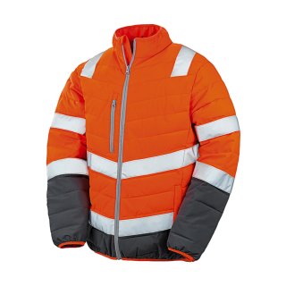 Herren Warnschutz-Stepp-Jacke mit Reflexstreifen - Fluo Orange/Grey in S
