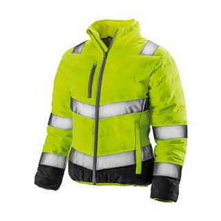 Damen Warnschutz-Stepp-Jacke mit Reflexstreifen - Fluo Yellow/Grey in XL